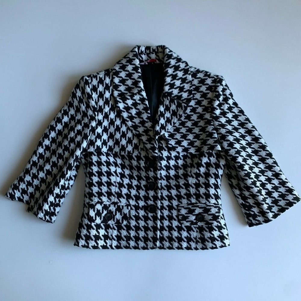 Bill Blass Houndstooth Blazer Jacket Large Button Size Small Black White